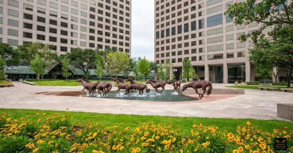 Mustangs of Las Colinas sculpture at Williams Square in Irving Texas corporate district