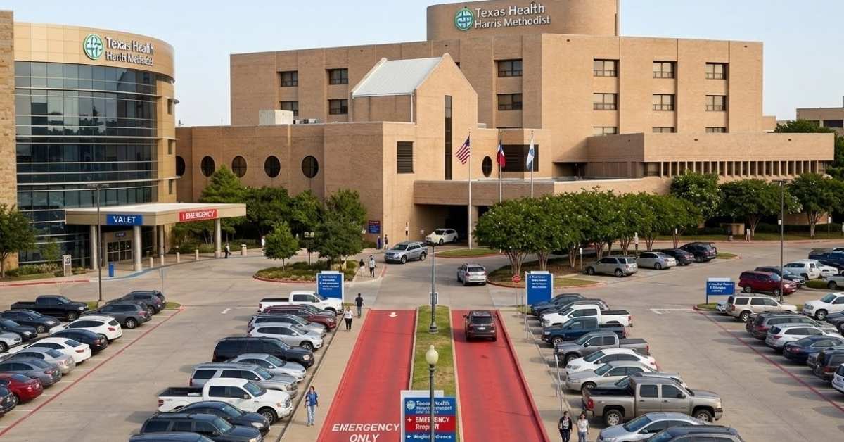 Hospital building with parking lot in HEB