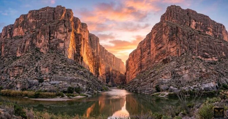 Towering limestone cliffs of Santa Elena Canyon in Big Bend National Park West Texas