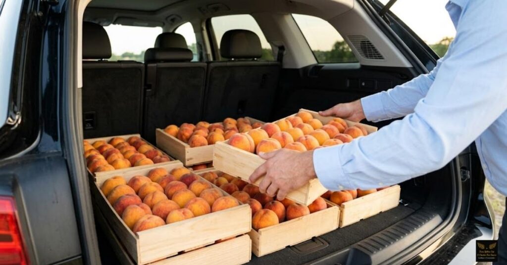 peaches are loading in SUV car by Texas yellow cab and checker taxi service