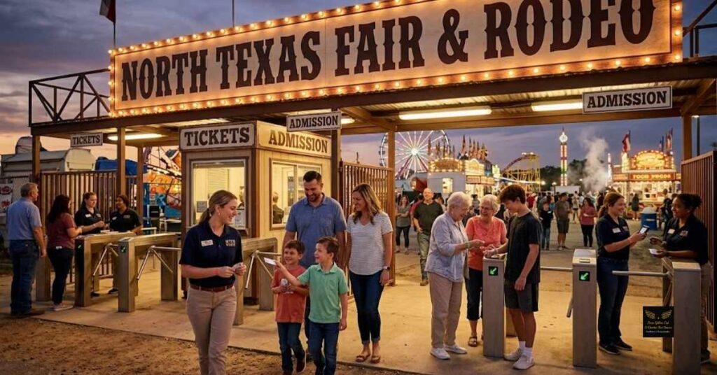 Families entering the official ticket gates at the North Texas Fairgrounds in Denton